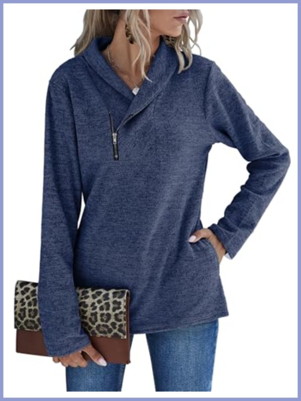 Women's Quarter Zip Cowl Neck Sweatshirt Long Sleeve Pullover with Pockets